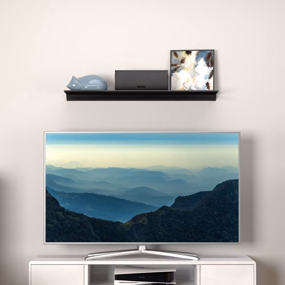AVF Black Glossy Glass Floating Wall Mounted Shelf, W: 120 cm, D: 25 cm – 3