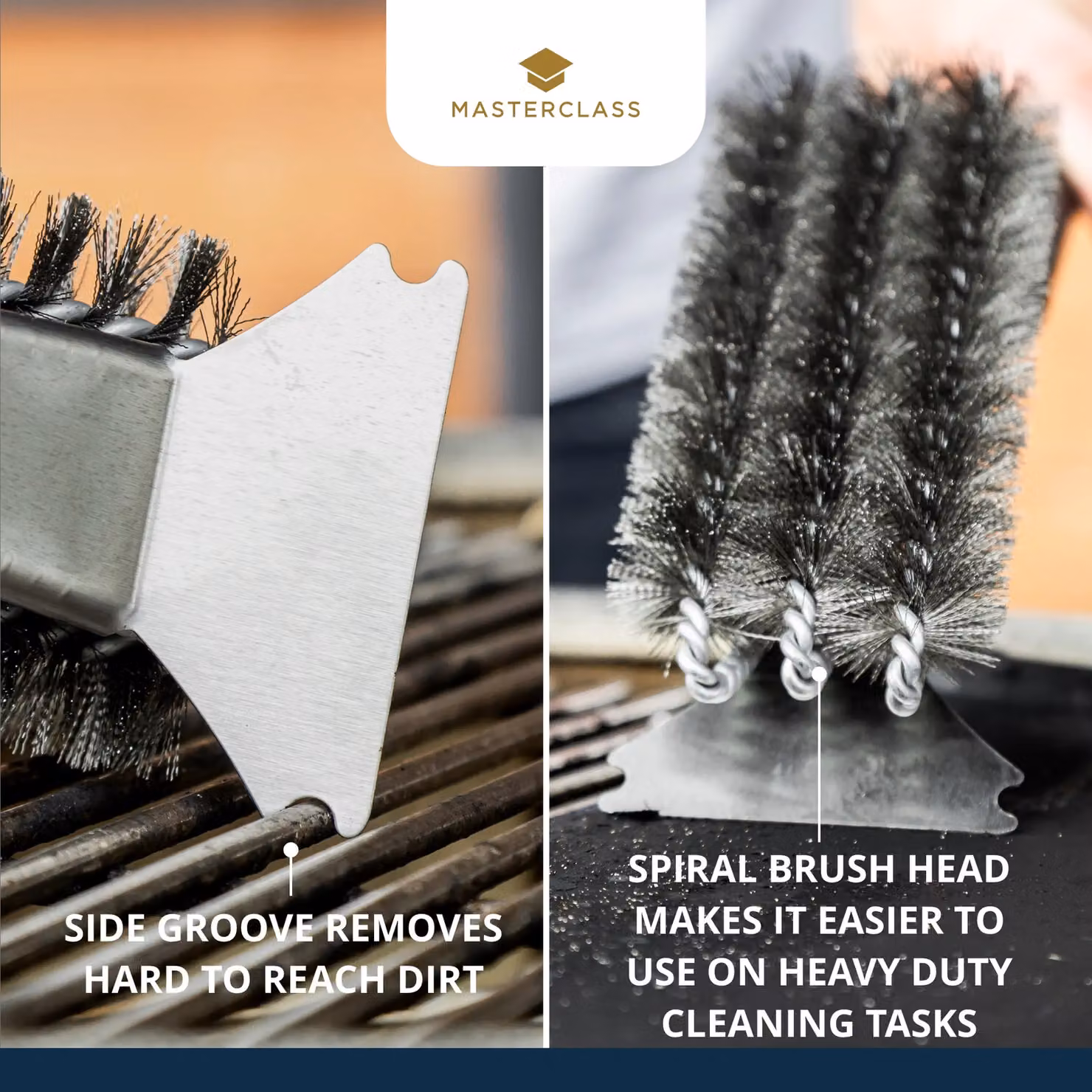 MasterClass BBQ Bristle Spiral Grill Brush with Scraper in Black and Stainless Steel, H 39.0 cm x W 7.0 cm – 8