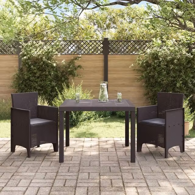 Berkfield Home Garden Dining Set, Set of 3, Brown Plastic Rattan – 1