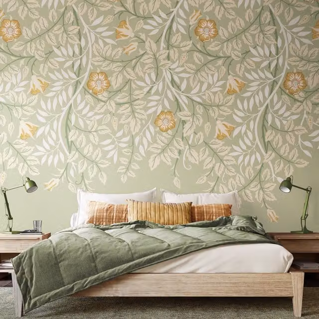 Origin Murals Cascading Rosehip Floral Wall Mural in Sage Green