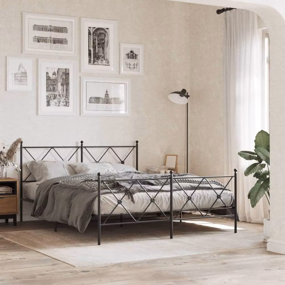 Berkfield Home Metal Bed Frame with Footboard, Black, W/D/H: 150 x 200 x 90.5 cm – 2