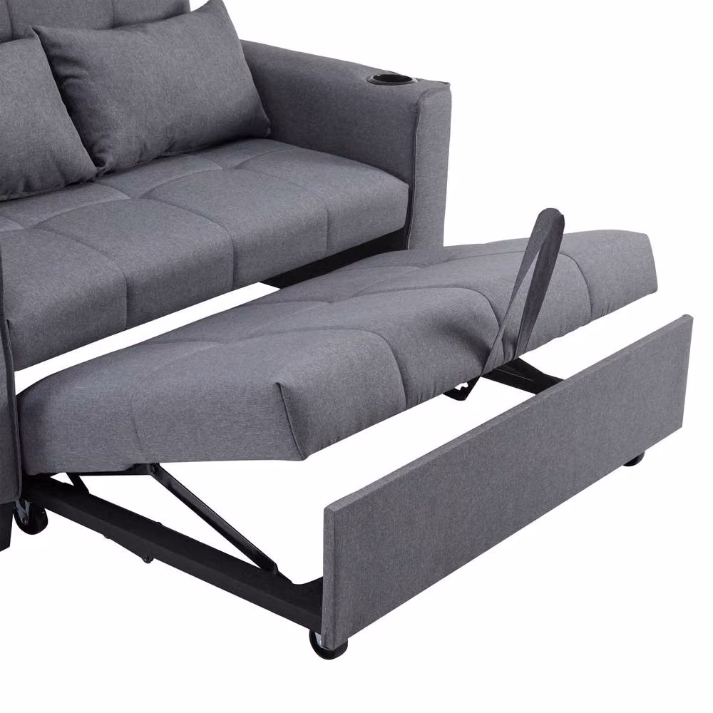 BTM Two Seater Fabric Sofa Bed in Grey with Cup Holders and Pull Out Design – 8