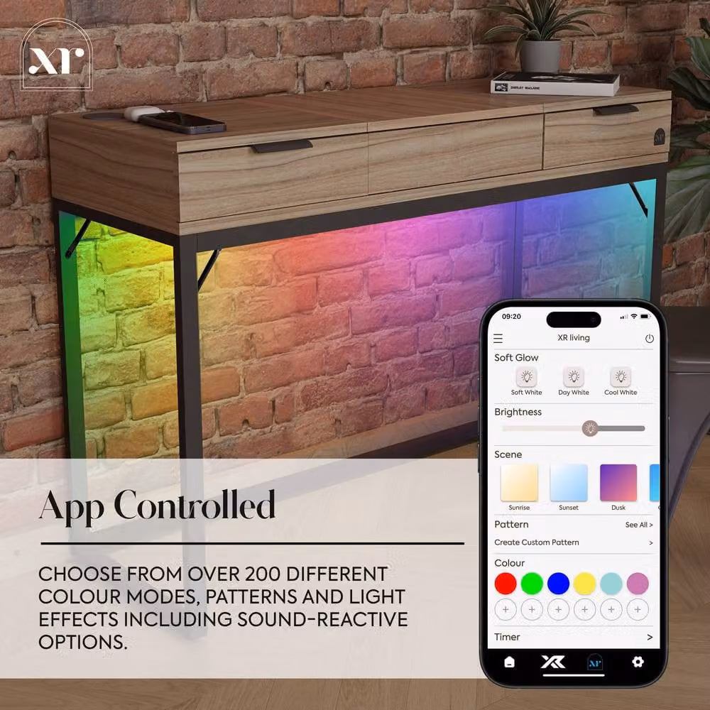 X Rocker Denver Dressing Table with Wireless Charging and App Control LED Lights in Light Oak – 2