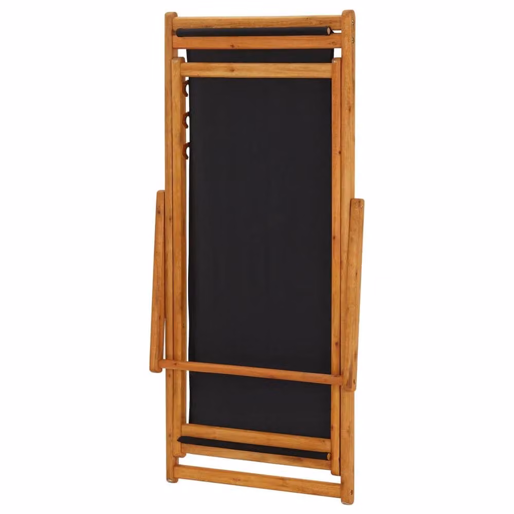 Berkfield Home Folding Beach Chair in Black Eucalyptus Wood and Fabric – 4