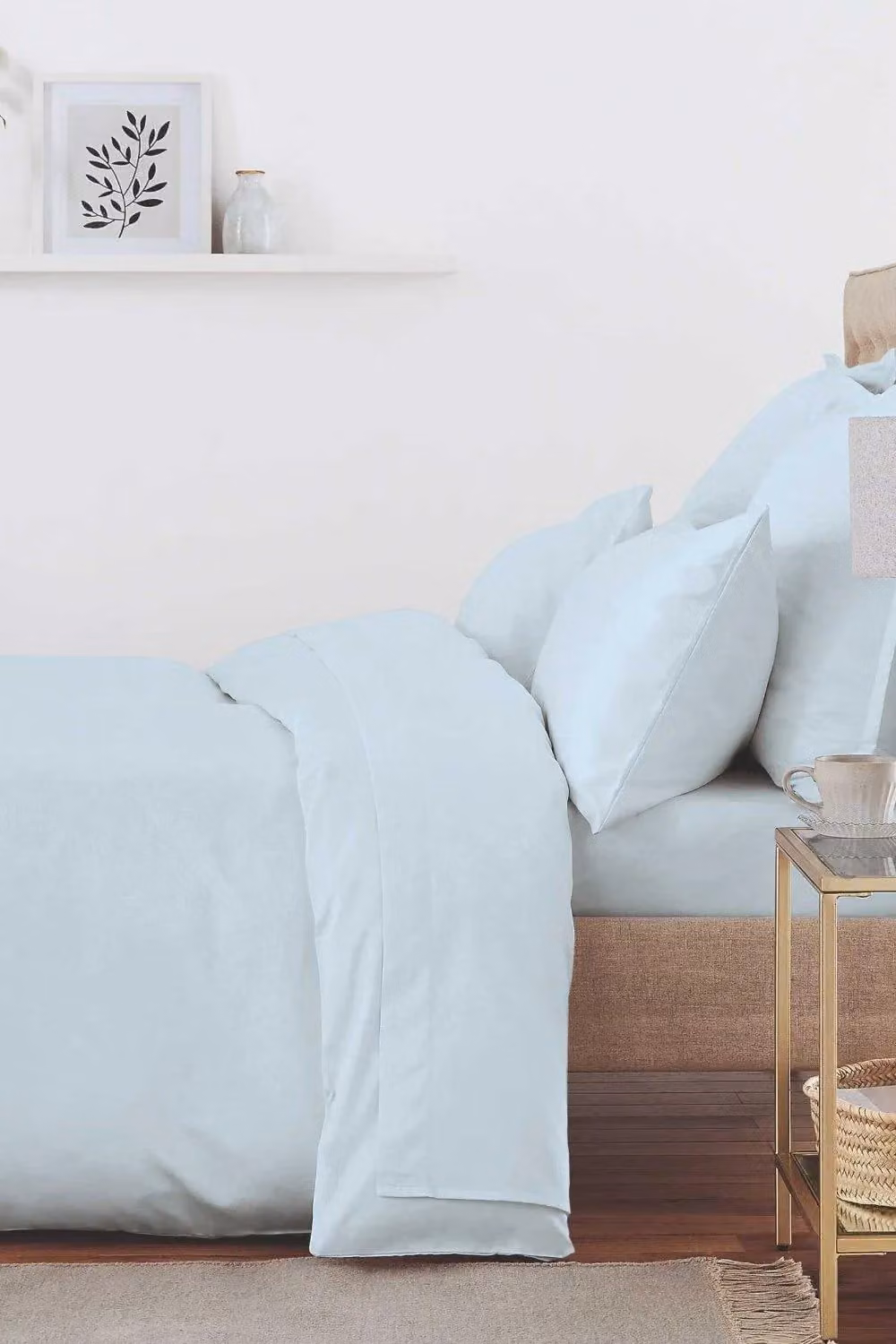 Murmur 500 Thread Count Mako Satin Cotton Fitted Sheet in Blue, W/D/H: 200 x 200 cm