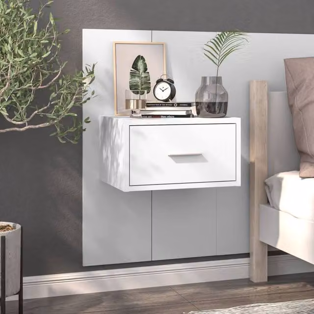 Berkfield Home Set of 2 Wall-mounted Bedside Cabinets, White, W/D/H: 48.5 x 32.5 x 80 cm
