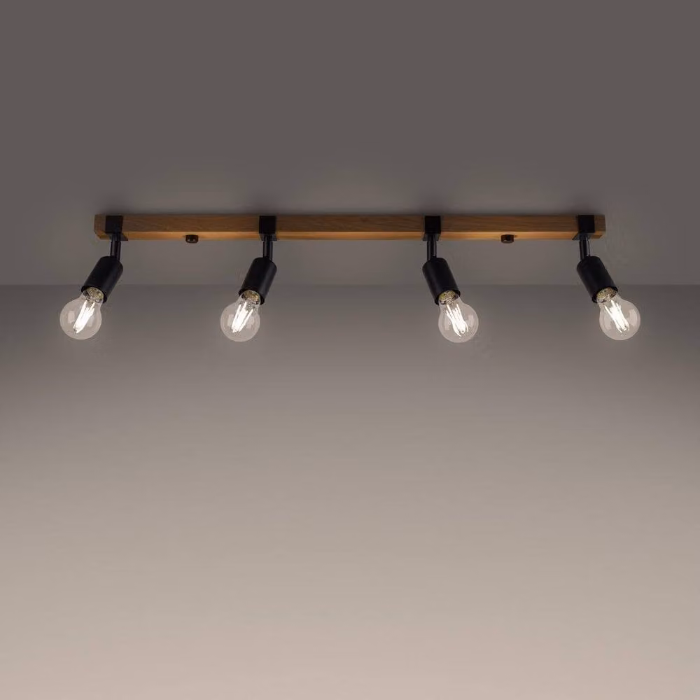 Sollux Lighting Zuca Modern Wood and Metal Ceiling Light Bar in Black, W/D/H: 89 x 14 x 15 cm – 3