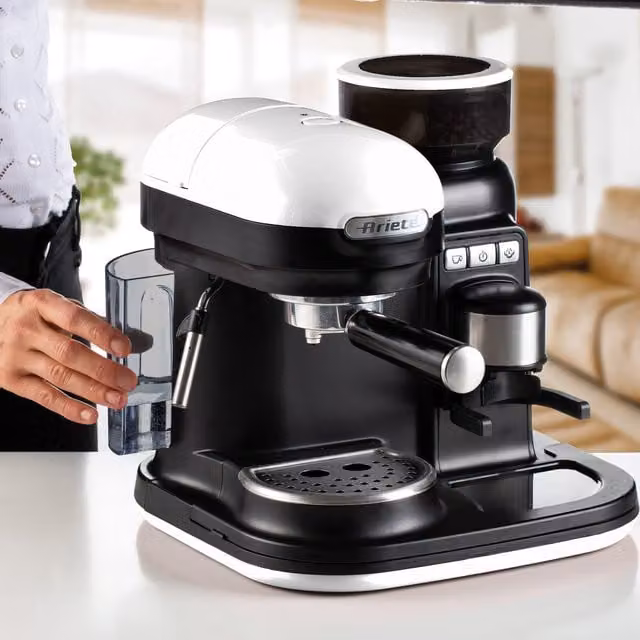 Arietes Countertop Espresso Coffee Maker with Steam Wand in White and Multicolour