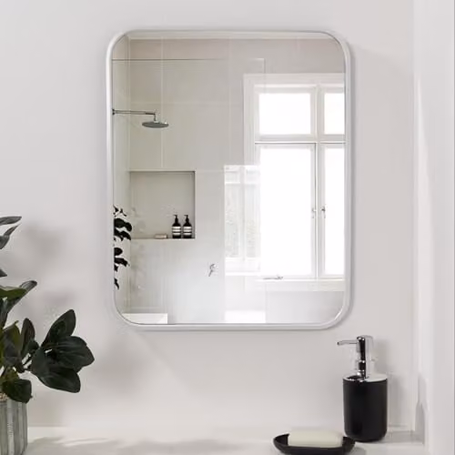 OHS Modern Rectangular Wall Mirror with Metal and Glass Frame in White, W: 57.0 cm, H: 47.5 cm – 1