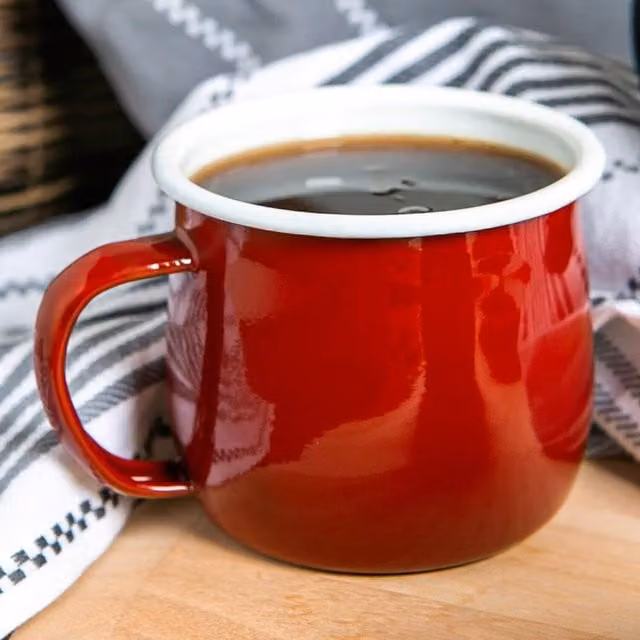 Argon Tableware Pack of 12 Coloured Enamel Stainless Steel Belly Mugs, 375ml, Red