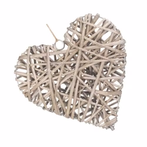 Red Hamper H150M Medium Wicker Hanging Basket with Antique Wash Heart Design