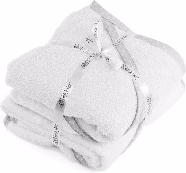 GEEZY Set of 2 White Cotton Hooded Baby Bath Towels with Star Embroidery