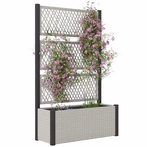 Outsunny Garden Planter Box with Trellis in Grey, W/D/H: 90 x 35 x 148 cm