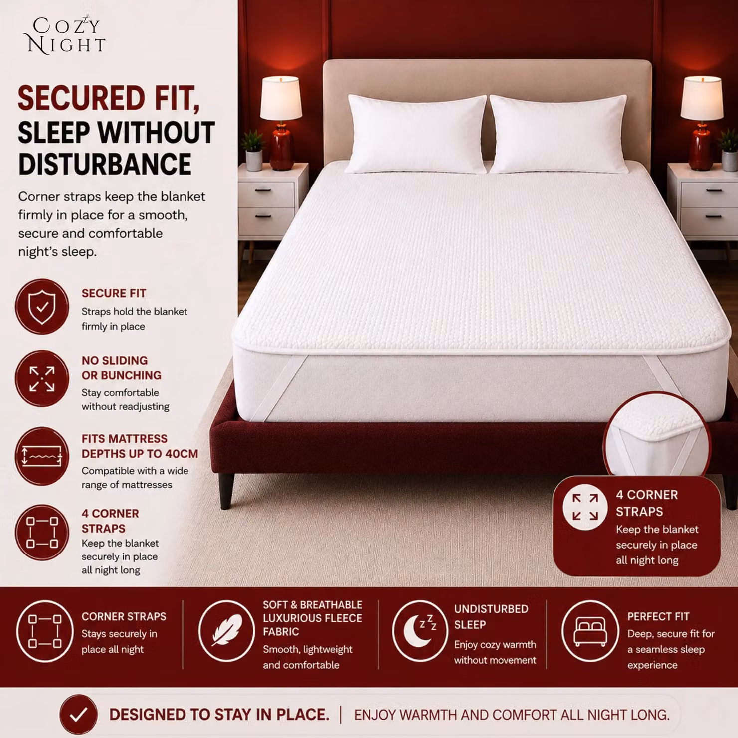 Cozy Night White Fleece Heated Mattress Cover, King Size, 180 x 200 cm – 3