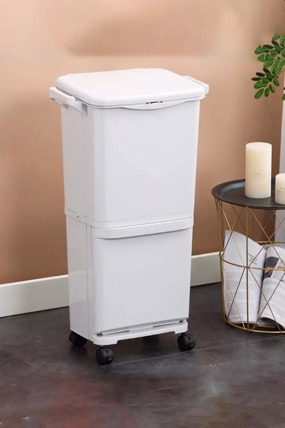 Living and Home 38L White Pedal Rubbish Bin with Removable Inner Bucket and Wheels – 3