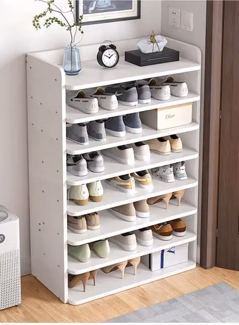 Living and Home 8-Tier White MDF Shoe Rack for Entryway and Hallway, Width: 62 cm