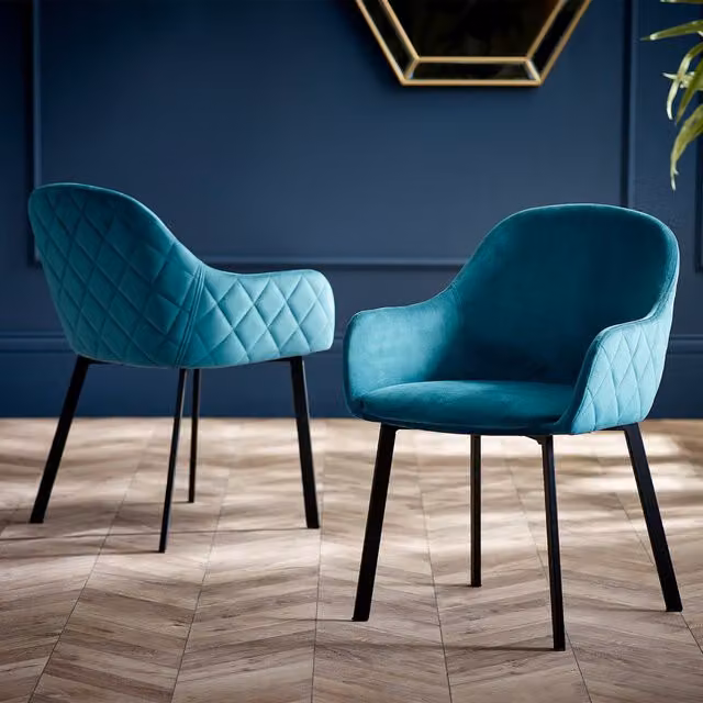 Julian Bowen Set of 2 Modern Petrol Velvet Dining Chairs with Armrests