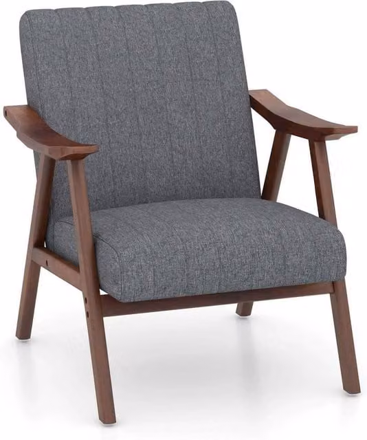FORGEVIO Modern Accent Lounge Chair with Armrests in Grey and Rubberwood – 1