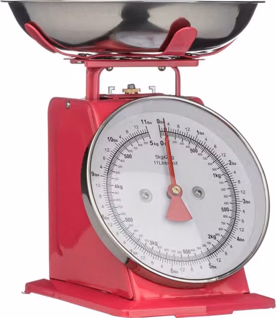 Orsina Retro Style Analogue Kitchen Scale, Pink and Silver, 5kg Capacity, W/D/H: 21.0 x 26.0 x 16.0 cm
