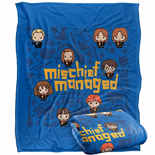 LOGOVISION Harry Potter Mischief Managed Chibis Super Soft Fleece Throw Blanket, White and Multicolour, W/D/H: 152 x 127 x 1 cm
