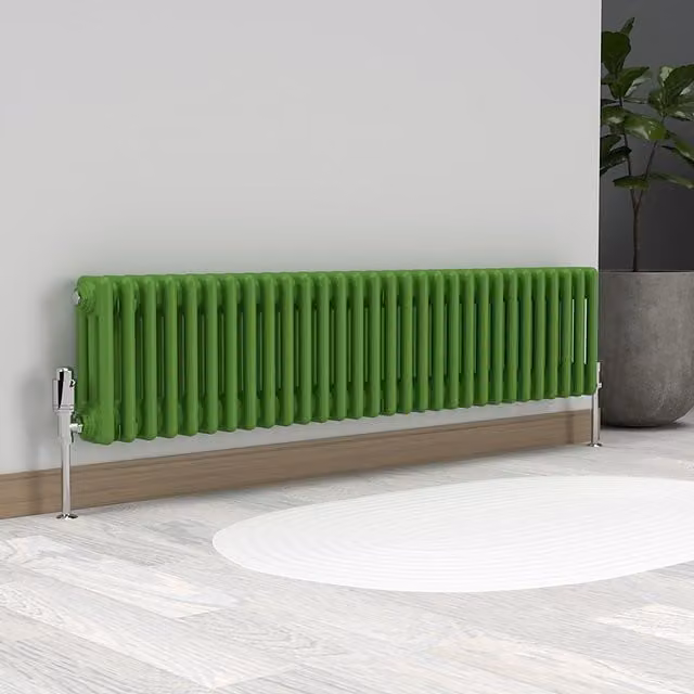 Lux Heat Horizontal 3 Column Steel Radiator in Green, W: 30 cm, H: 137 cm