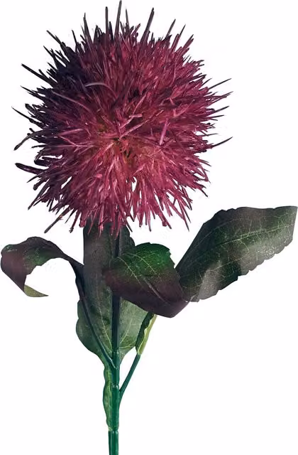 Purple Globe Thistle Artificial Flower Stem with Plastic Leaves