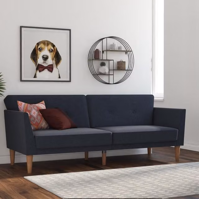 Novogratz NG Regal Blue Linen Upholstered Mid-Century Sofa Bed