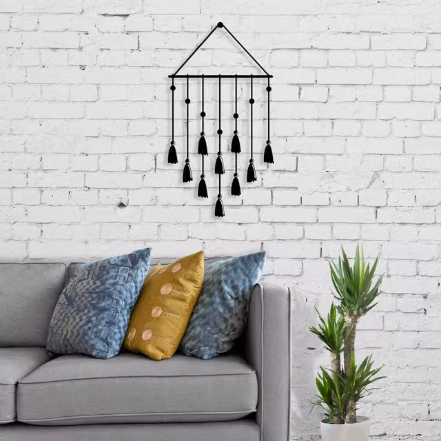 Decortie Tassel Modern Abstract Metal Wall Art, Black, W/H: 60.0 x 32.6 cm