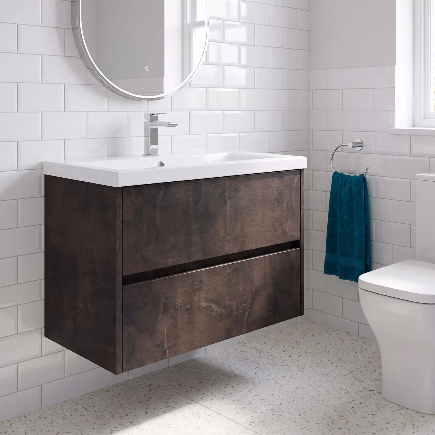 Balterley Square Wall Hung 2 Drawer Vanity Unit and Basin in Metallic Slate Grey, W/D/H: 80.0 x 39.0 x 57.9 cm – 2