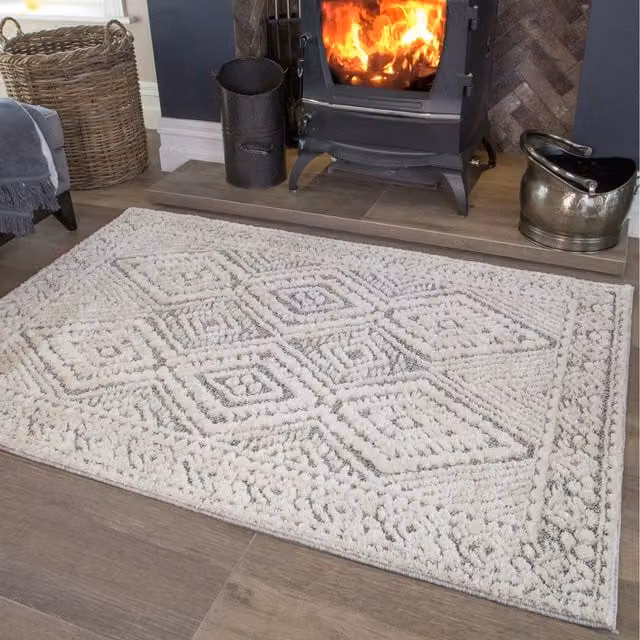 The Rug House Geometric Scandinavian Hand Tufted Rectangular Area Rug in Grey and White, W: 150 cm, D: 80 cm