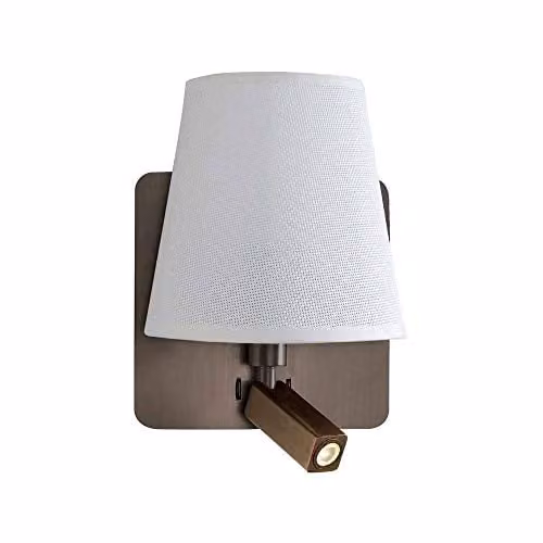 Netlighting Bahia Wall Lamp in Bronze with White Fabric Shade and 3W LED Reading Light – 1
