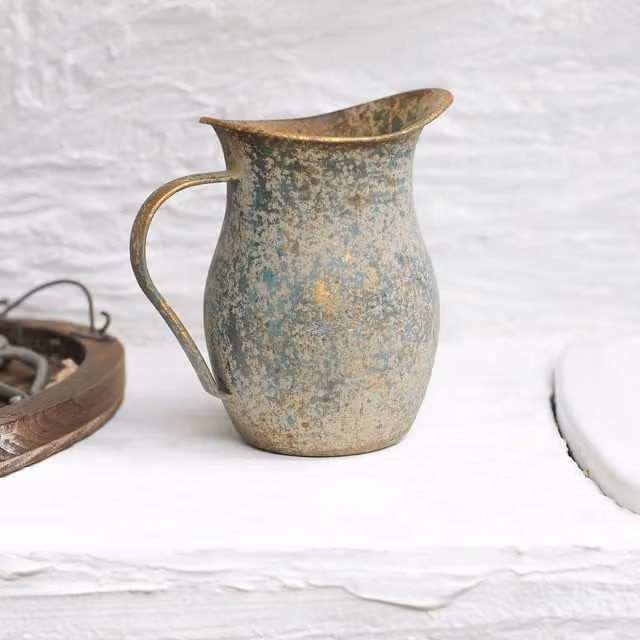 ALL CHIC Vintage Metal Milk Jug Flower Vase, Grey