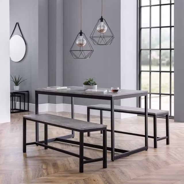 Julian Bowen Staten Industrial Rectangular Table and Benches Set in Grey and Black