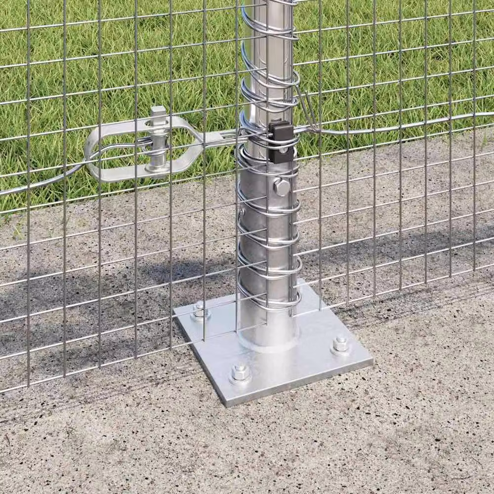 Berkfield Home Galvanised Steel Welded Wire Fence in Silver with 13 Flanged Posts, W: 0.4 m, L: 25 m – 2