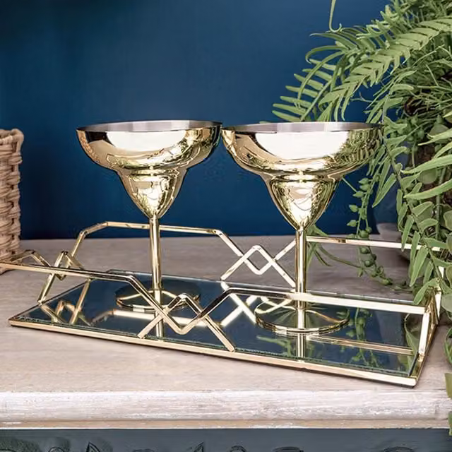 Madison & Mayfair Set of Two Gold Art Deco Stainless Steel Margarita Cocktail Glasses – 2