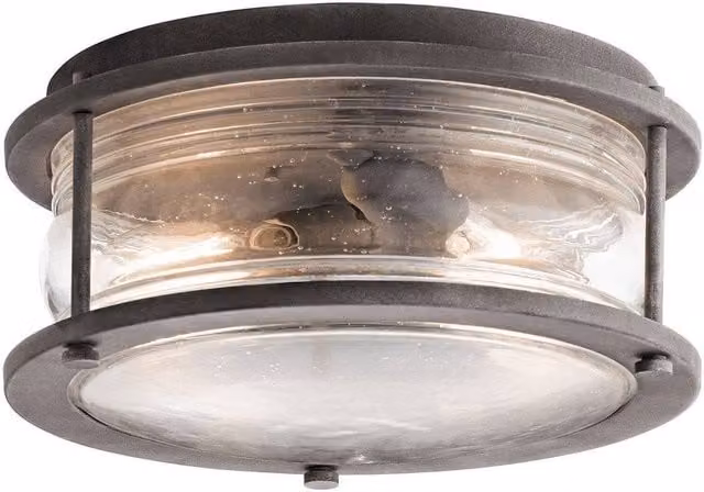 Elstead Ashland Bay IP44 Round Flush Ceiling Light in Zinc with Transparent Glass, E27