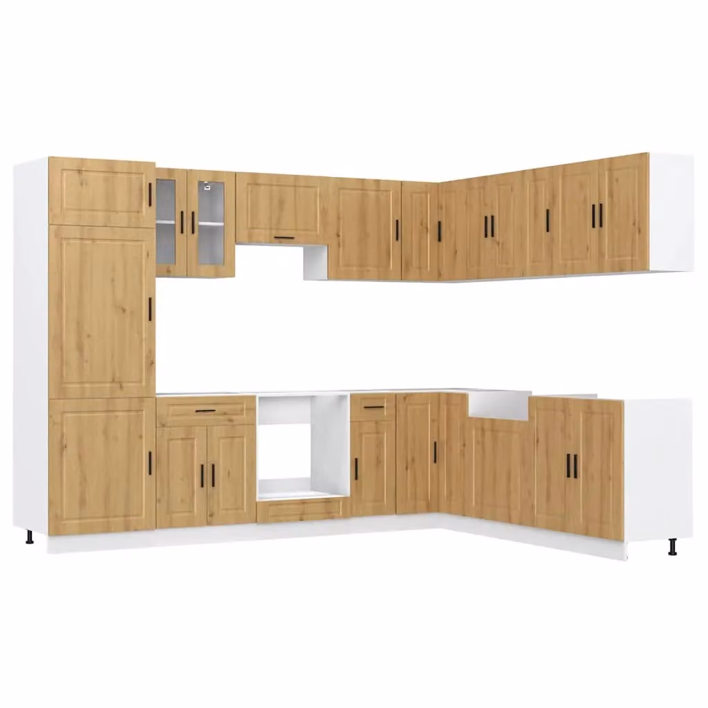 Berkfield Home Porto Artisan Oak 14 Piece Modern Kitchen Cabinet Set in Brown
