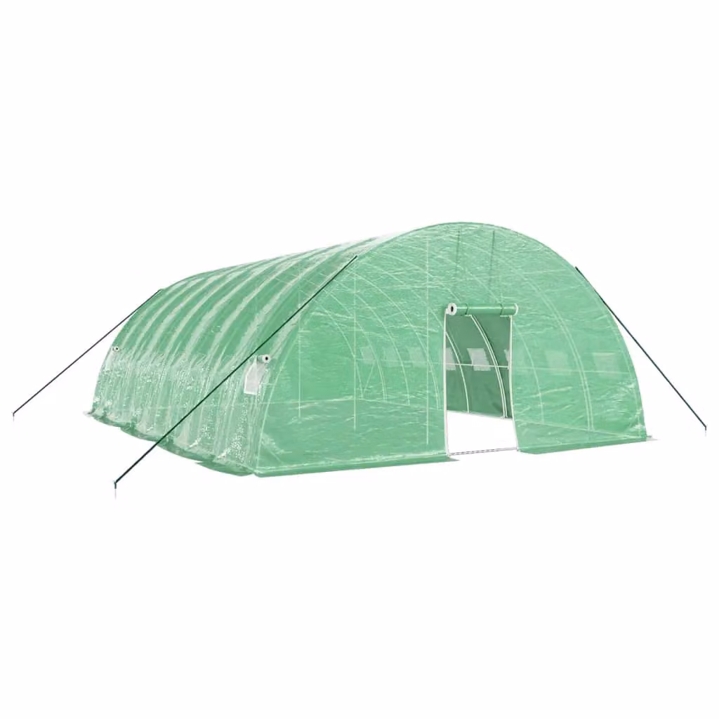 Berkfield Home Green Steel Frame Greenhouse with Plastic Windows, W/D/H: 8 x 6 x 2.85 m – 2