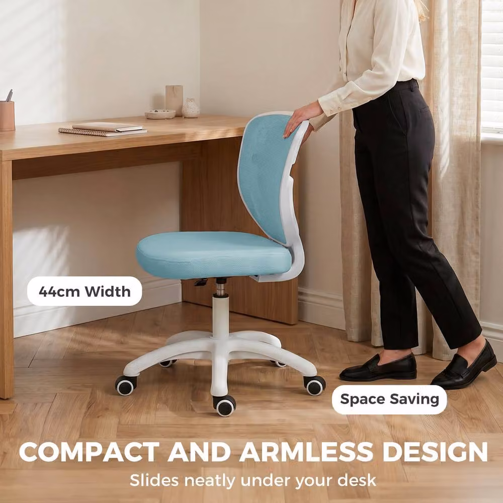 HOMCOM Ergonomic Armless Office Chair with Mesh Back in Blue – 3