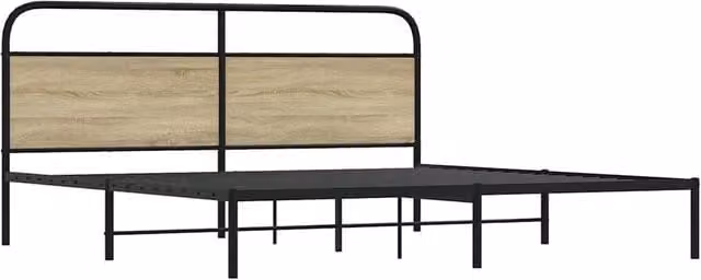 Berkfield Home Metal and Wood Bed Frame in Sonoma Oak and Light Tan, 200 x 200 cm – 1