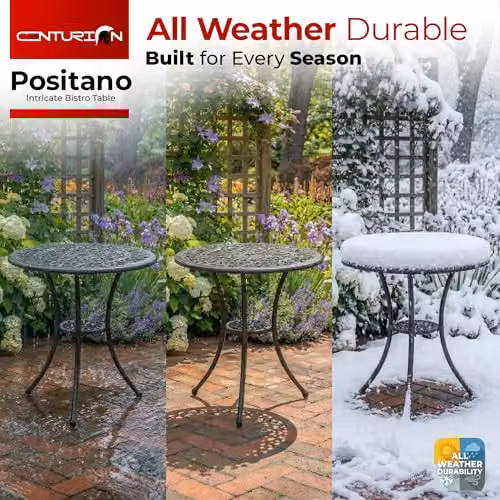 Centurion Positano Cast Aluminium Garden Bistro Table in Black with Parasol Hole – 6