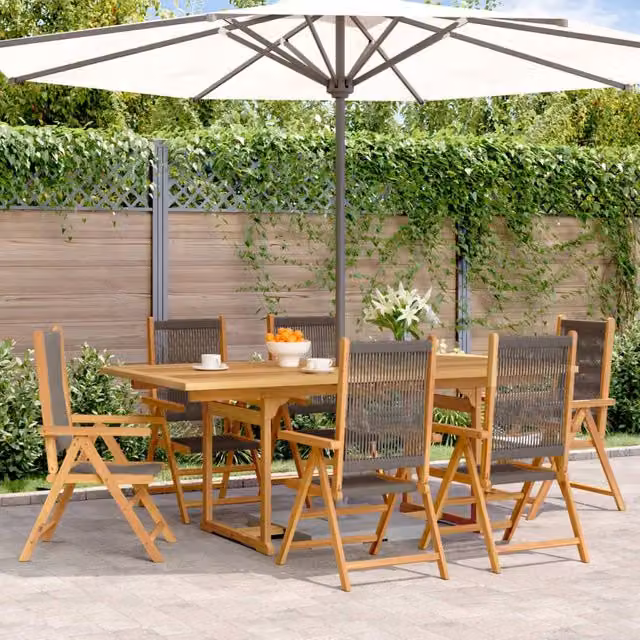 Berkfield Home 7 Piece Grey Polypropylene and Acacia Wood Garden Dining Set
