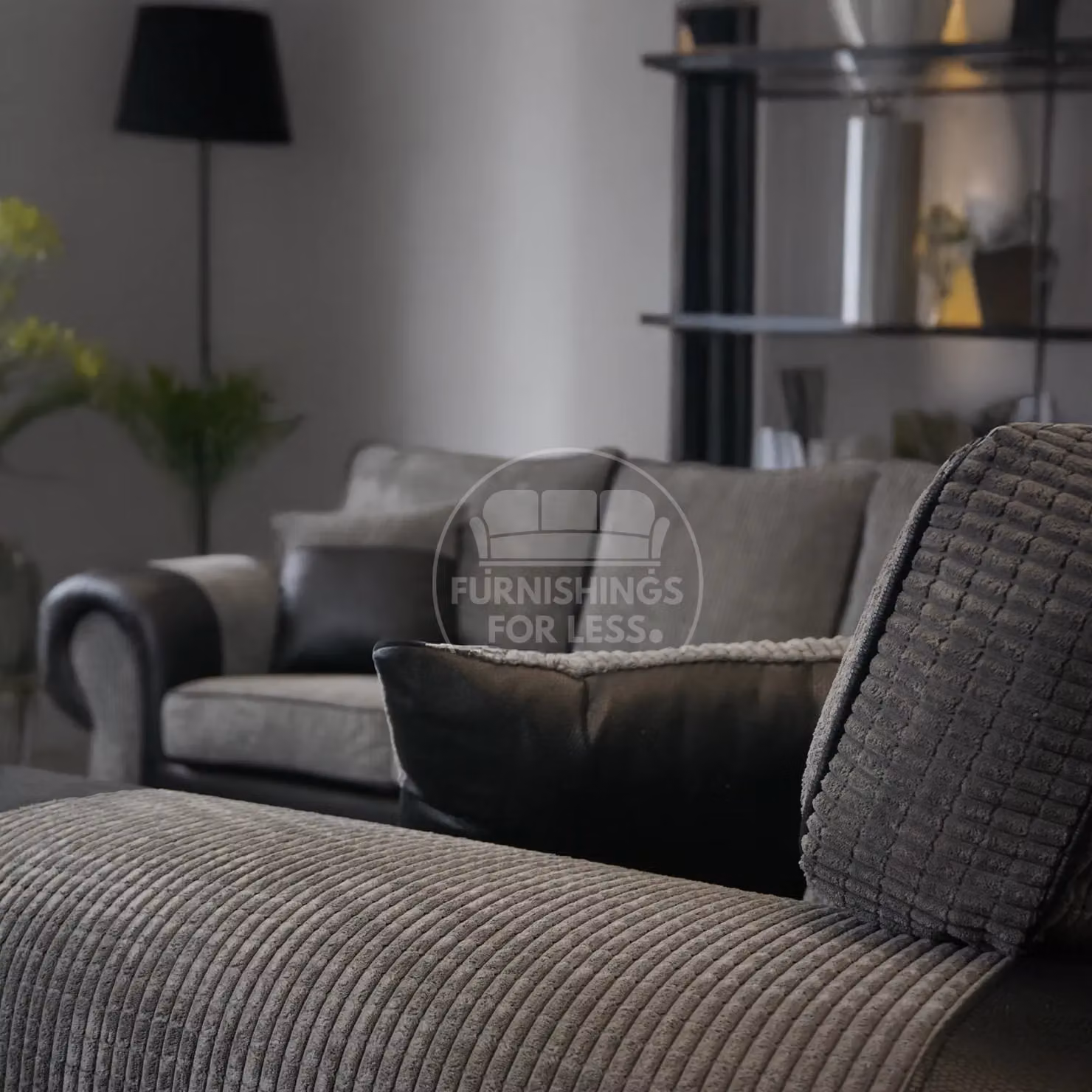 Furnishings For Less UK Portland 5 Seater L Shaped Corner Sofa in Grey Fabric and Synthetic Leather – 2