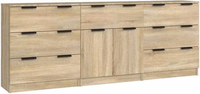 Berkfield Home 3 Piece Sonoma Oak Sideboard Set in Light Oak