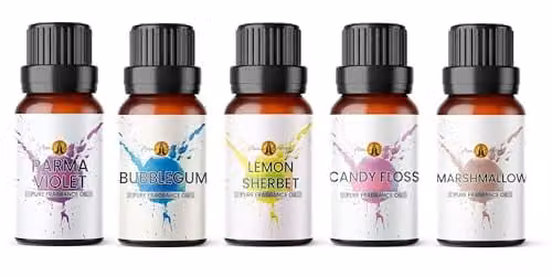 Aroma Energy Sweet Shop Fragrance Oil Set for Diffusers, Candles and Wax Melts, 5 x 10ml (Parma Violets, Lemon Sherbet, Candy Floss, Marshmallow, Bubblegum) – 1