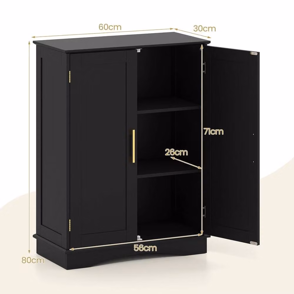 VOGREX Black and Gold Modern Freestanding Storage Cabinet with Hinged Doors and Internal Shelves – 3