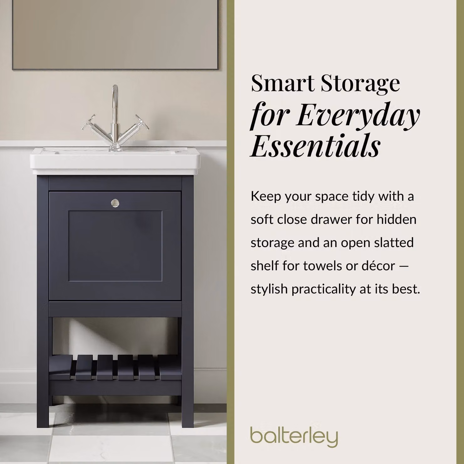 Balterley Blue 1 Drawer Bathroom Vanity with 1 Tap Hole Fireclay Basin, Width: 53.1 cm – 4