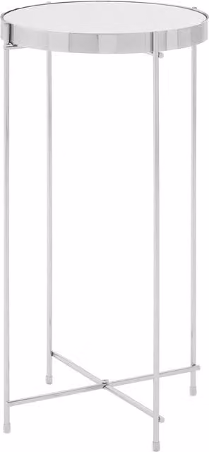 Orsina Silver Mirror Tall Side Table with Chrome Legs and Glass Top, W/D/H: 33.0 x 33.0 x 60.0 cm