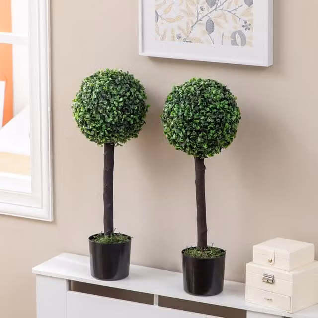 Outsunny Modern Round Artificial Boxwood Ball Tabletop Tree in Green