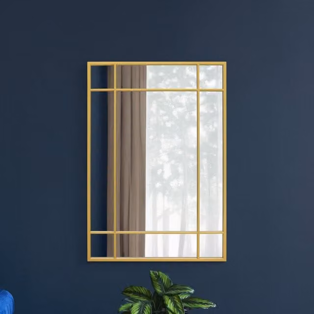 MirrorOutlet Fenestra Modern Geometric Overmantle Mirror in Gold
